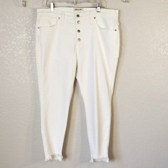 Madewell Size 34 Petite White Jeans 10" High Rise Skinny Step-Hem Button Fly - Picture 4 of 9